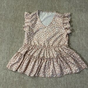 SHEIN Blush and Cream Women’s Top- Short Sleeve Ruffle, Size Small